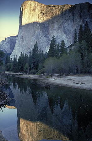 Merced River und El Capitan, Yosemite NP Kathedralengleich erhebt sich El Capitan ueber dem Merced River