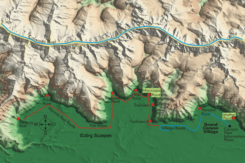 Landkarte Grand Canyon Suedrand, Westrim