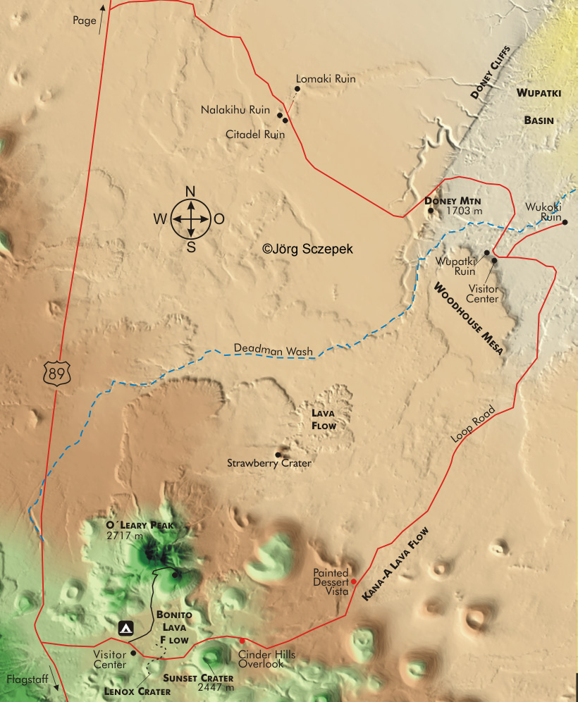 Landkarte Wupatki Sunset Crater NPs